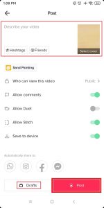 Нажмите кнопку «Опубликовать», чтобы опубликовать видео в тикток.