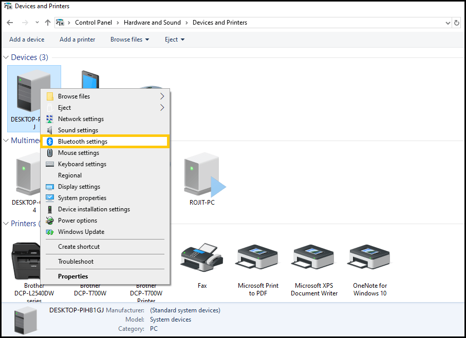 настройки bluetooth