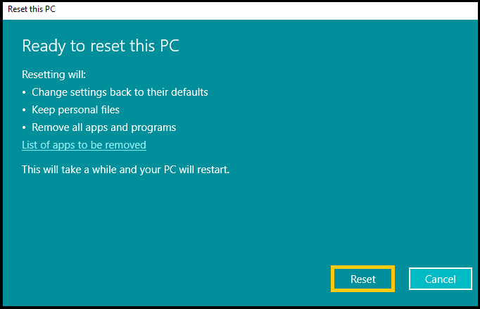 сбросить Windows 10