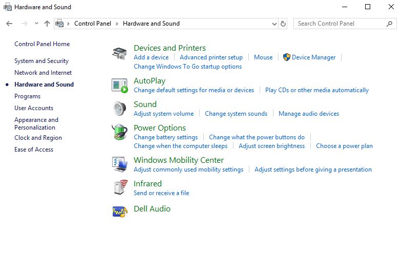 оборудование и принтеры - панель управления