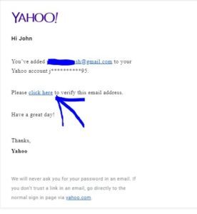сообщение о подтверждении yahoo