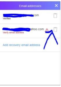 удалить учетную запись восстановления почты Yahoo
