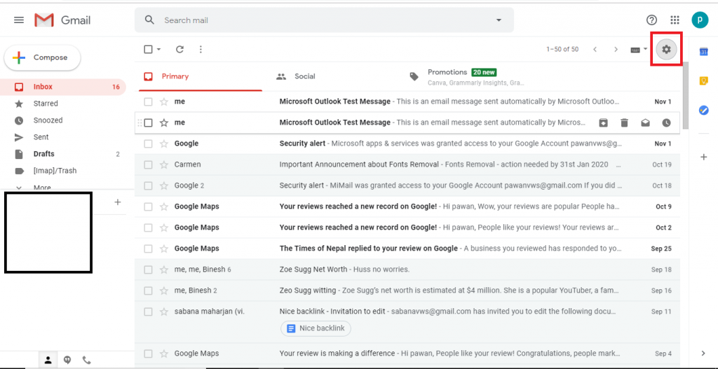 значок шестеренки - добавить подпись Gmail